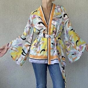 ZARA Floral Kimono Patterned Wrap Top with Belt